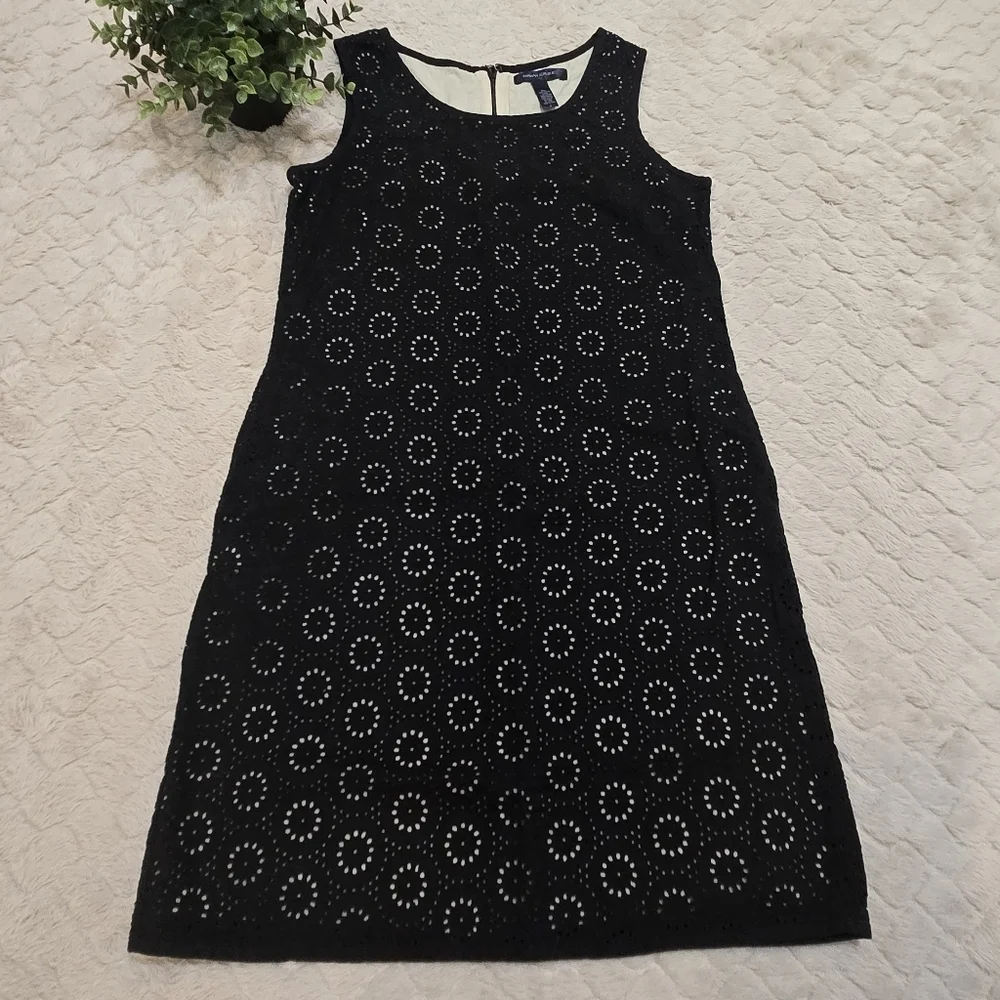 Banana Republic Black and Cream Overlay Circle Cutout Sleeveless Cotton Dress, 4 - Picture 1 of 8